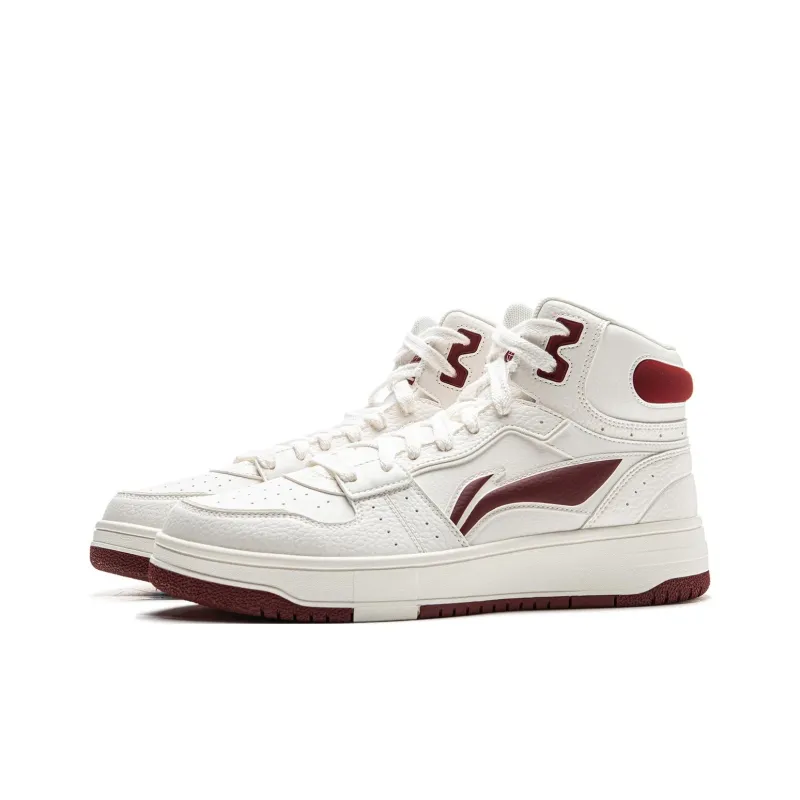 LiNing Tianji SOFT HI Anti Slip Wear Resistant Mid Top Skateboard Shoes Men's White Red-2