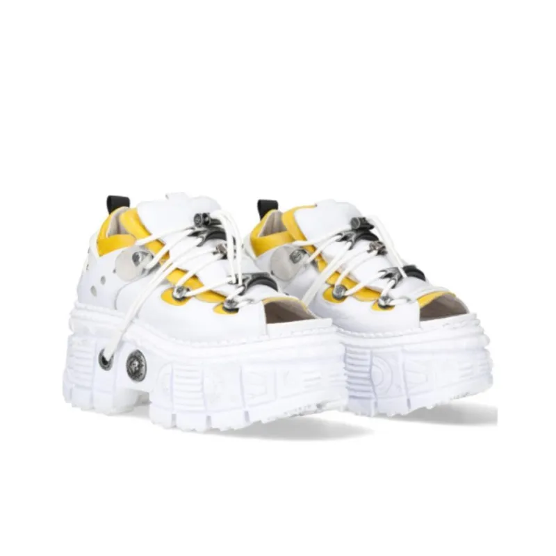 NEW ROCK Slip-Resistant Low-Top Casual Shoes Unisex Yellow White-4