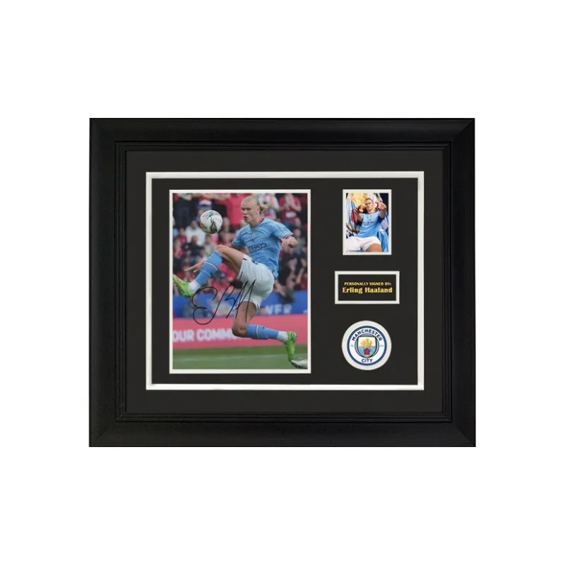 Three For 22-23 Manchester City Erling Haaland Signed Photo With Certificate Of Authenticity Framed-1
