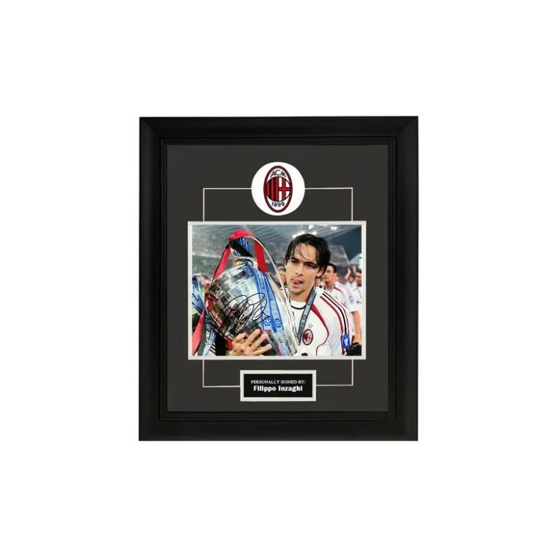 Three For AC Beige Blue Felipe Inzaghi 2007 Champions Hand-Signed Photo Framed Includes SA Certificate-1