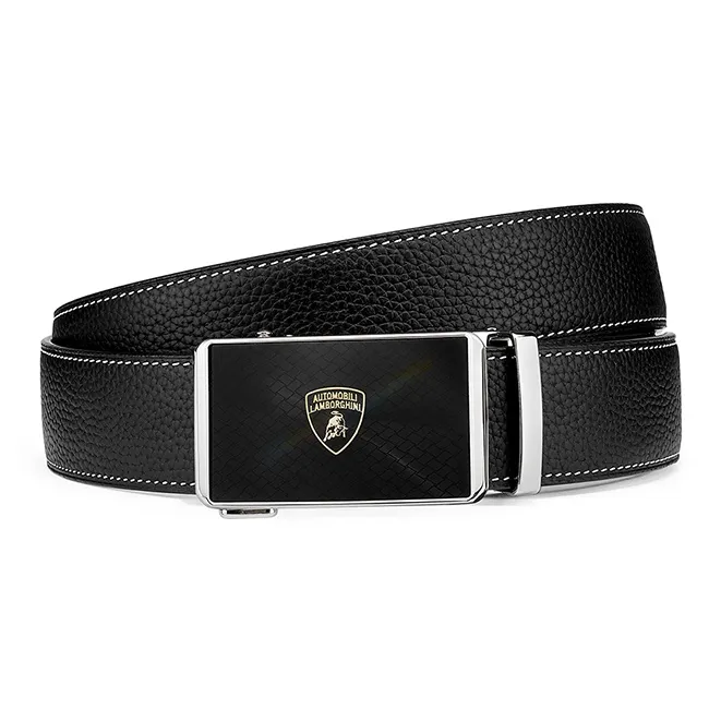 Automobili Lamborghini Cow Leather Belt, Fashion Casual, Premium Belt Men's Black Width 3.4cm Gift Box Set-2