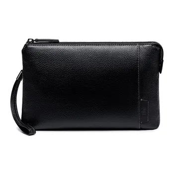 HLA Top Grain Cow Leather Clutch Handheld Wallet Tubas Men's Black