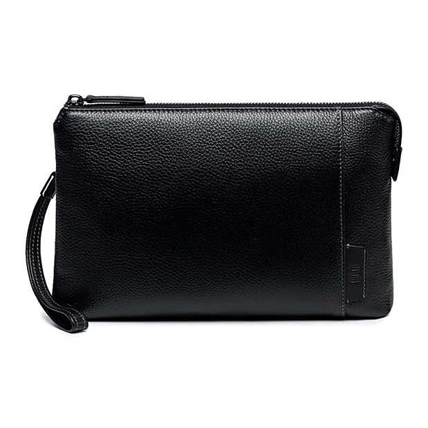 HLA Top Grain Cow Leather Clutch Handheld Wallet Tubas Men's Black-0