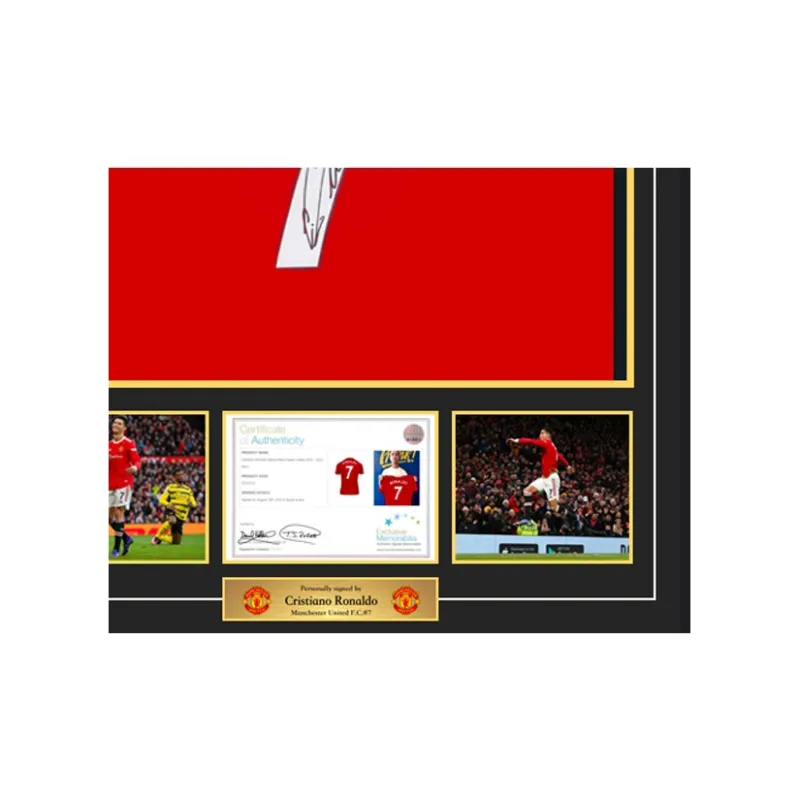 Three For Cristiano Ronaldo Manchester United 22-23 Season Autographed Jersey Includes EM Certificate Framed And Matted-3
