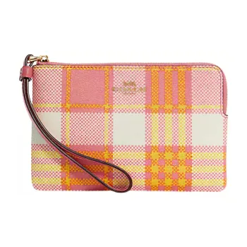 COACH Corner Zip Coated Canvas With Leather Wrist Bags Clutches Small Size Women's _Nsec Pink & Yellow