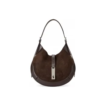 Polo Ralph Lauren Polo ID Nubuck Portable Crossbody Bag Shoulder Bag Small Size Women's Chocolate