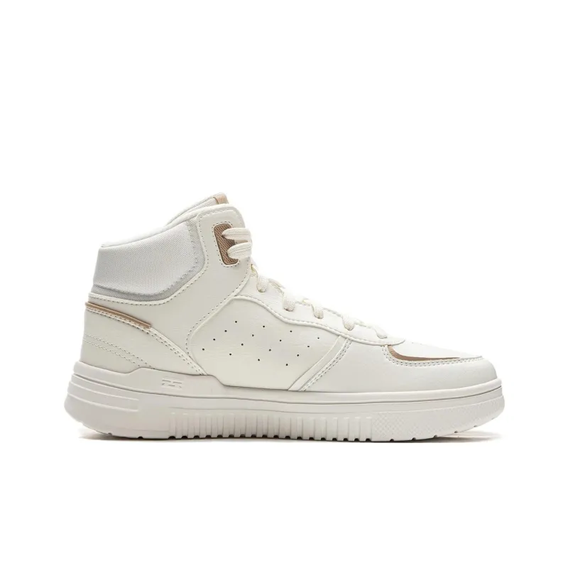 LiNing Qingyun Anti-Slip Wear-Resistant Breathable Height Increasing High-Top Casual Shoes Women's Mist White-1