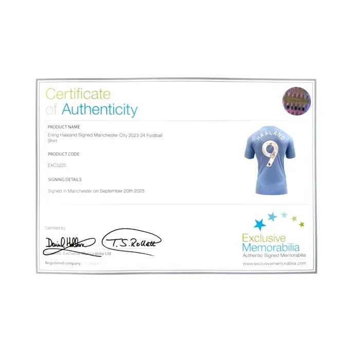 Three For Haaland Signed 2023-24 Manchester City #9 Jersey With EM Certificate Framed-5