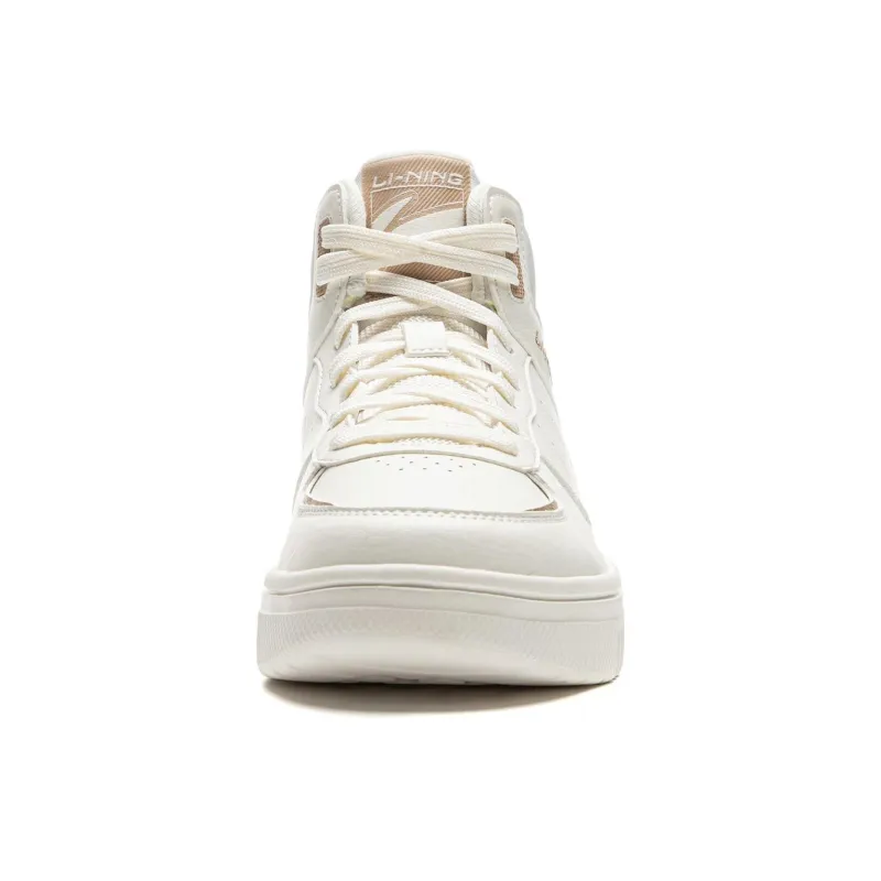 LiNing Qingyun Anti-Slip Wear-Resistant Breathable Height Increasing High-Top Casual Shoes Women's Mist White-4