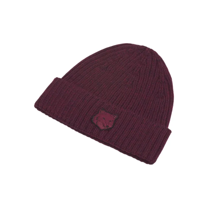 Maison Kitsune Bold Fox Head Patch Knitted Beanie-1