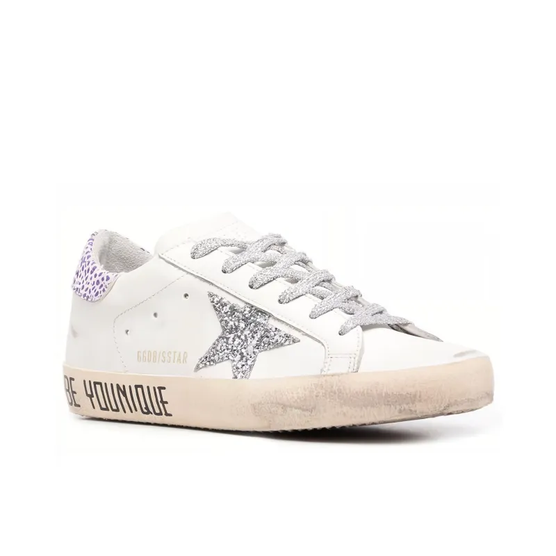 Golden Goose Super Star Low Top Stylish Skateboarding Shoes Women's White Purple Vintage Version-2