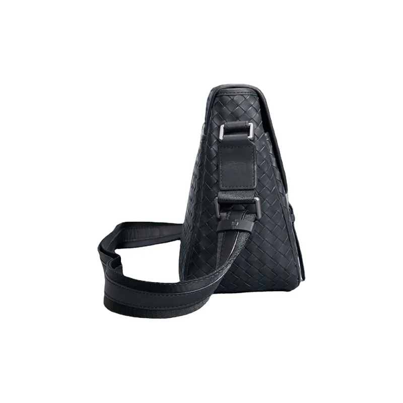 DOSRFINI Top Grain Cow Leather Messenger Bag Shoulder Bag Crossbody Bag Men's Black-3