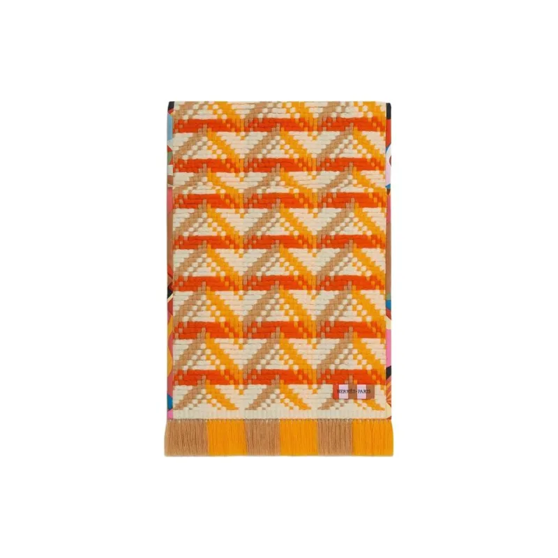 HERMES Cashmere Knit Scarves Unisex Camel/Orange-0