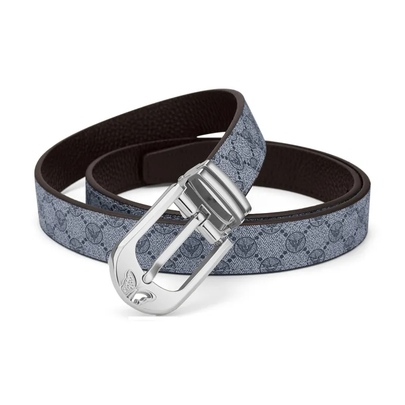 WilliamPOLO Cow Leather Leather Belts Women's Silver Buckle Grey Strap 2.4cm Width-1