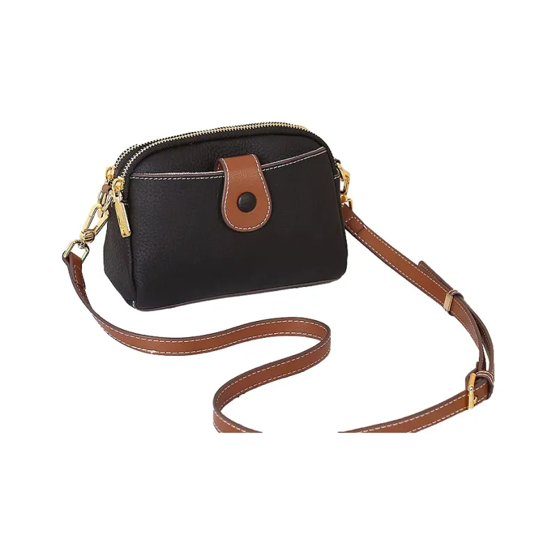 Yalu Top Grain Cow Leather Shoulder Bag, Crossbody Bag Women's Ecru/Black/Pearl Blue-3