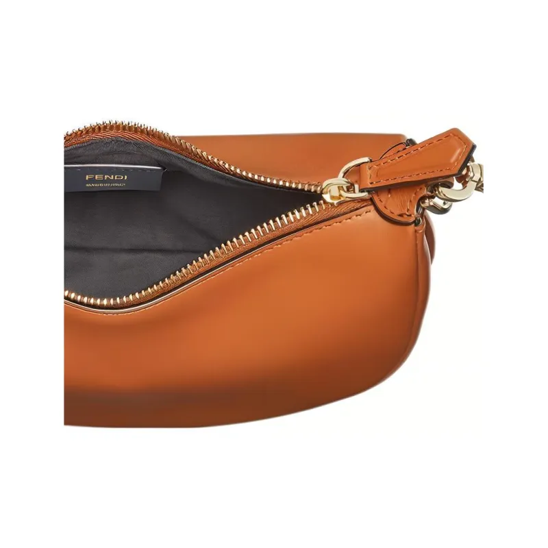 FENDI Fendigraphy Calfskin Crescent Bag Wrist Bag Mini Women's Brown-4