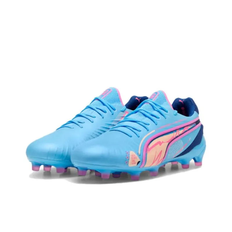 PUMA KING ULTIMATE FG/AG Soccer Shoes Men Low Top Bright Blue/Pink-2