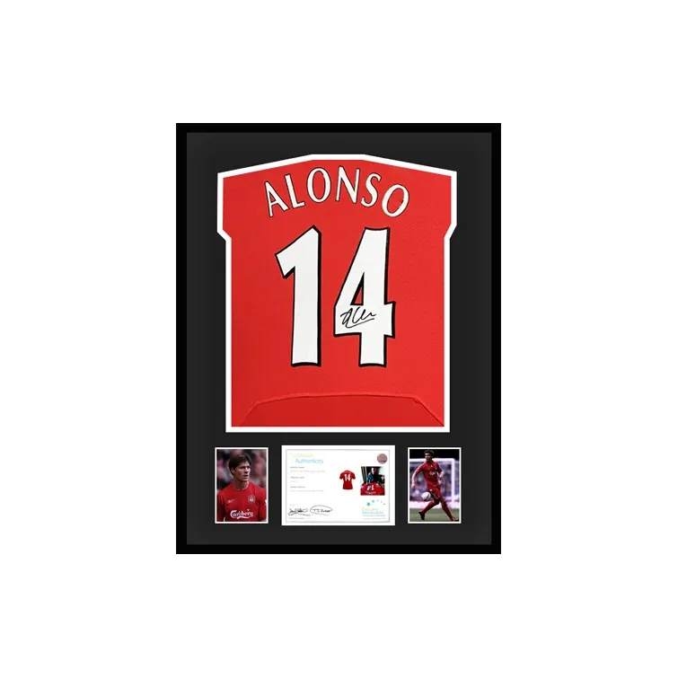 Three For Alonso, Autographed 2005 Liverpool Team Jersey EM Certificate, Professionally Framed-1
