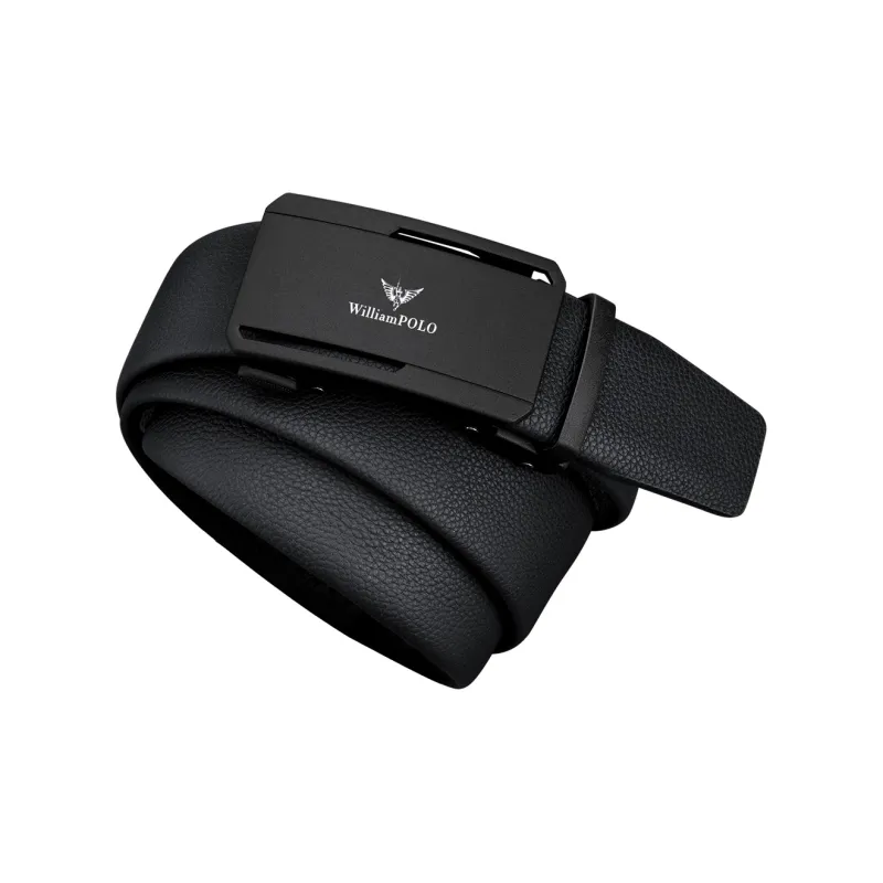 WilliamPOLO Cow Leather Leather Belts Men's White Logo Black Buckle Width 3.5CM-3