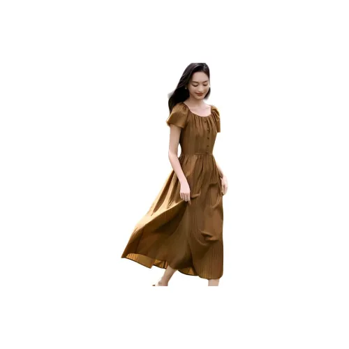 Mo Han Yi Mei Short-Sleeved Dresses Women's Dark Coffee