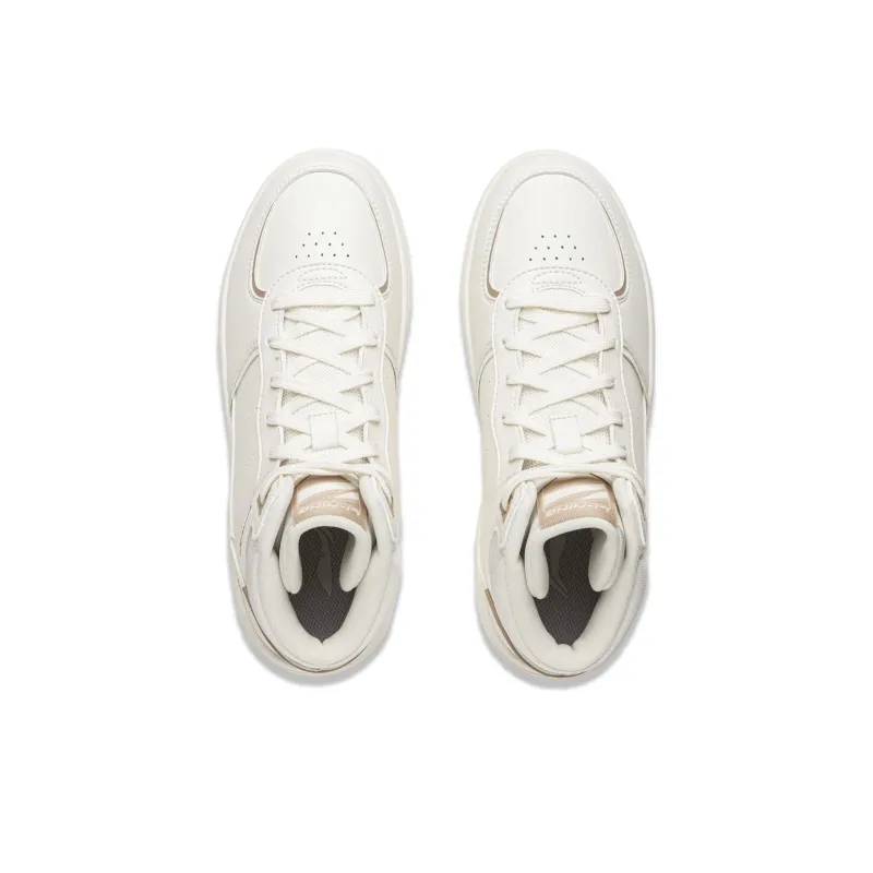 LiNing Qingyun Anti-Slip Wear-Resistant Breathable Height Increasing High-Top Casual Shoes Women's Mist White-3