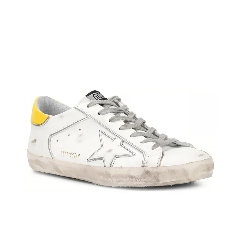 Golden Goose Super-Star Low-Top Skateboard Shoes Men's White Yellow Vintage Version-2