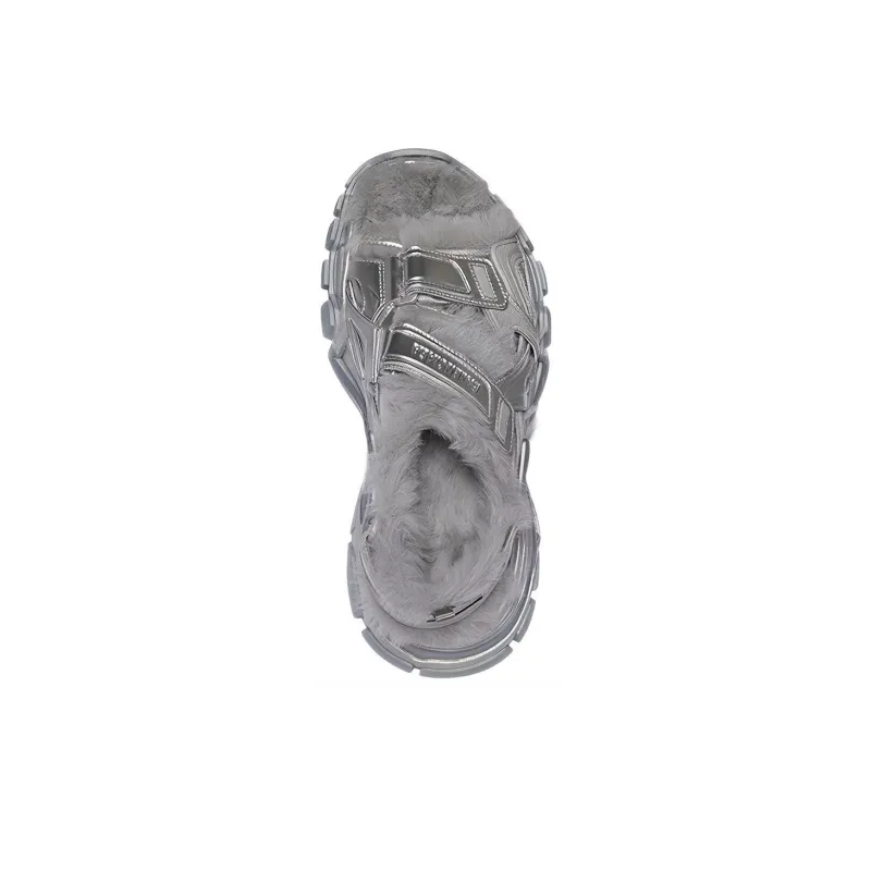 Balenciaga Track Sandal 'Fake Fur   Silver'-3