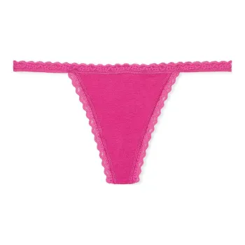 Victoria's Secret The Lacie Lace-Trim Cotton V-String Panty / Luscious Rose Underpants Women's 1 Pack Sweet Style Rose