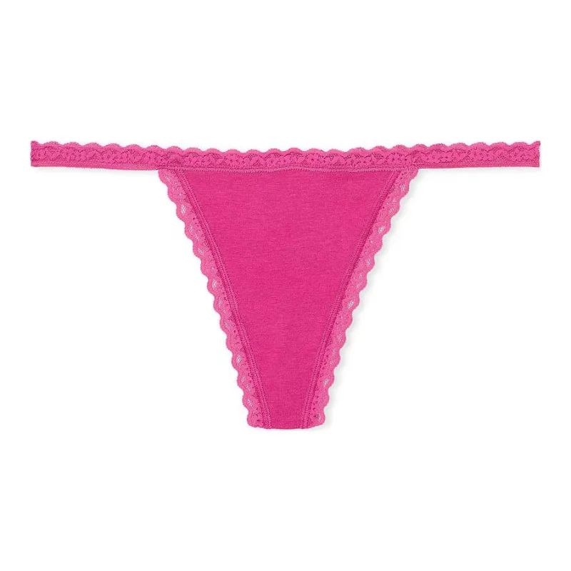 Victoria's Secret The Lacie Lace-Trim Cotton V-String Panty / Luscious Rose Underpants Women's 1 Pack Sweet Style Rose-0