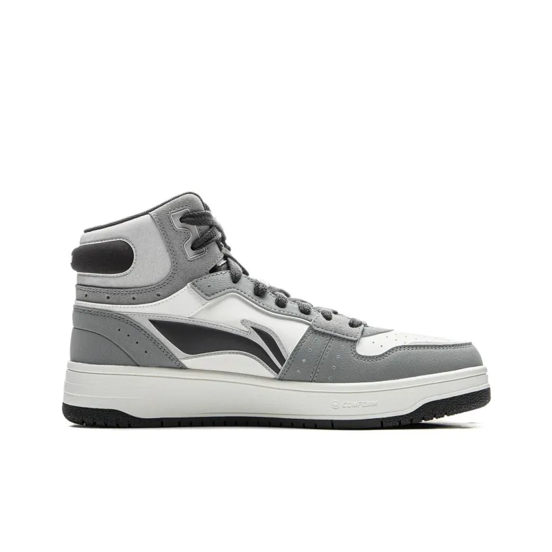 LiNing Tianji SOFT HI Anti-Slip Wear-Resistant Mid-Top Skateboard Shoes Men's White Gray Black-1