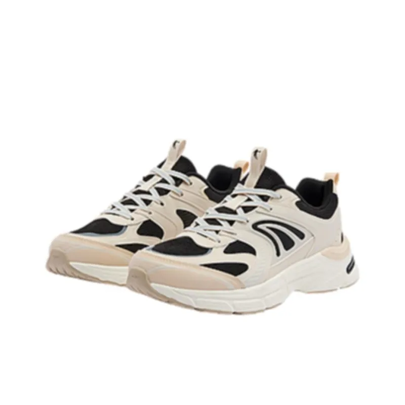 QIAODAN Anti Slip Wear Resistant Low Top Casual Running Shoes Women's Beige Black-1