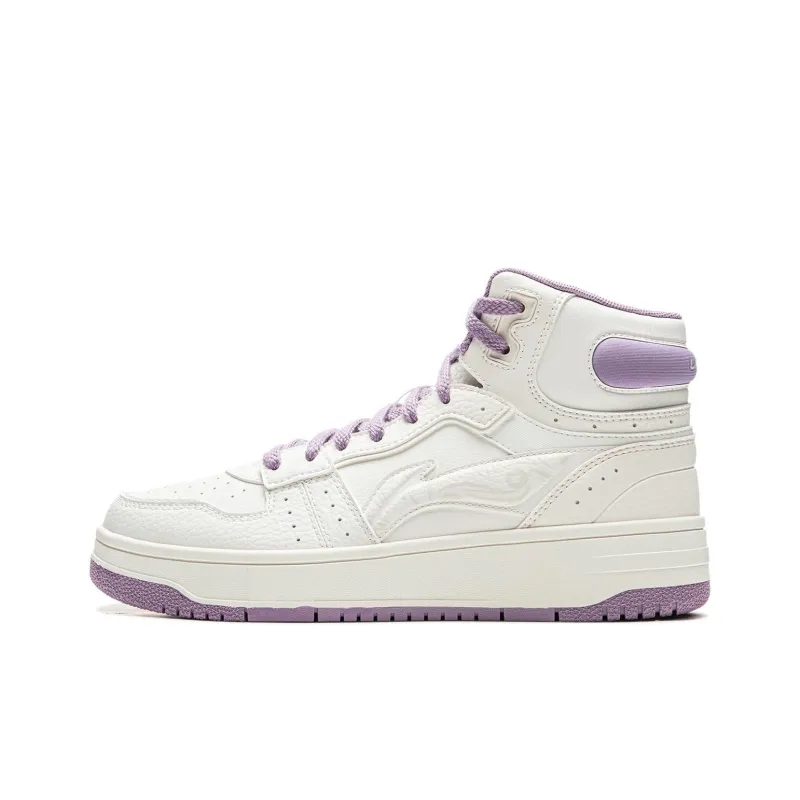 LiNing Tianji SOFT HI Anti Slip Wear Resistant Mid Top Skateboard Shoes Women's Mist White-0