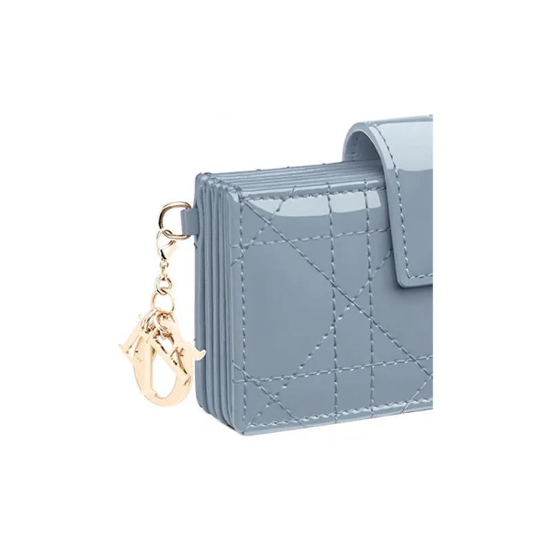 DIOR Patent Leather Calfskin Card Holder Women's Light Blue-4