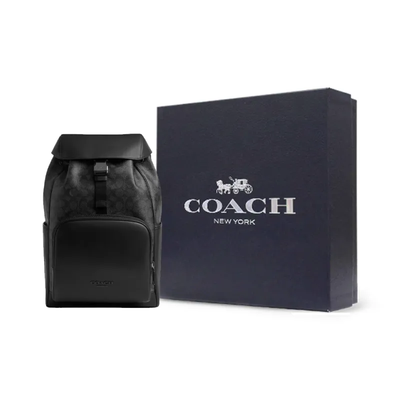 COACH Coated Canvas With Smooth Calfskin Backpack Medium Size Men's Charcoal Gray-6