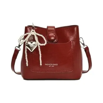 RKM Pu Shoulder Bag Medium Size Women's Red/Black/White/Silver/Brown