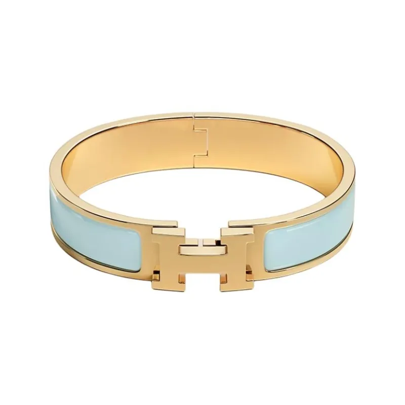 HERMES Enamel, Metal, Gold Plated Bangles Unisex Blue-0
