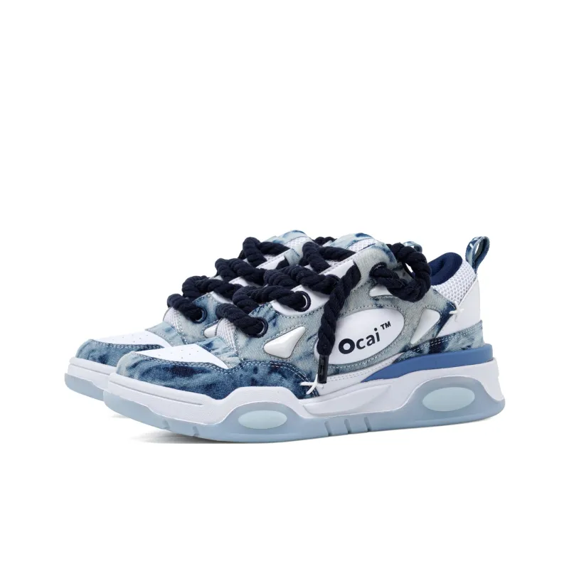 Ocai 001 RETRO Anti Slip Wear Resistant Low Top Skateboard Shoes Unisex Cyan White-1