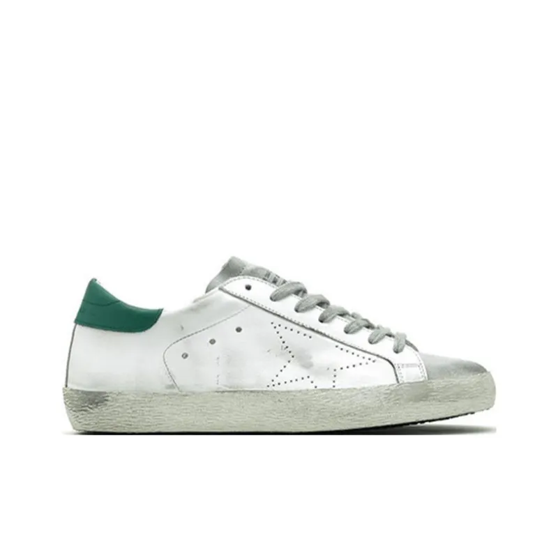Golden Goose Super Star Low Top Skateboard Shoes Men's White Green Vintage Version-1