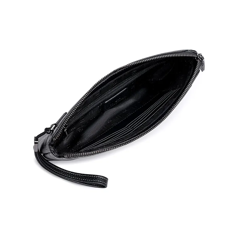 HLA Top Grain Cow Leather Clutch Handheld Wallet Tubas Men's Black-3