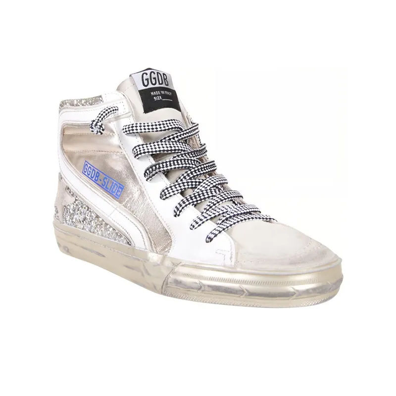 Golden Goose Slide Skateboard Shoes Women's Mid-Top Silver-2