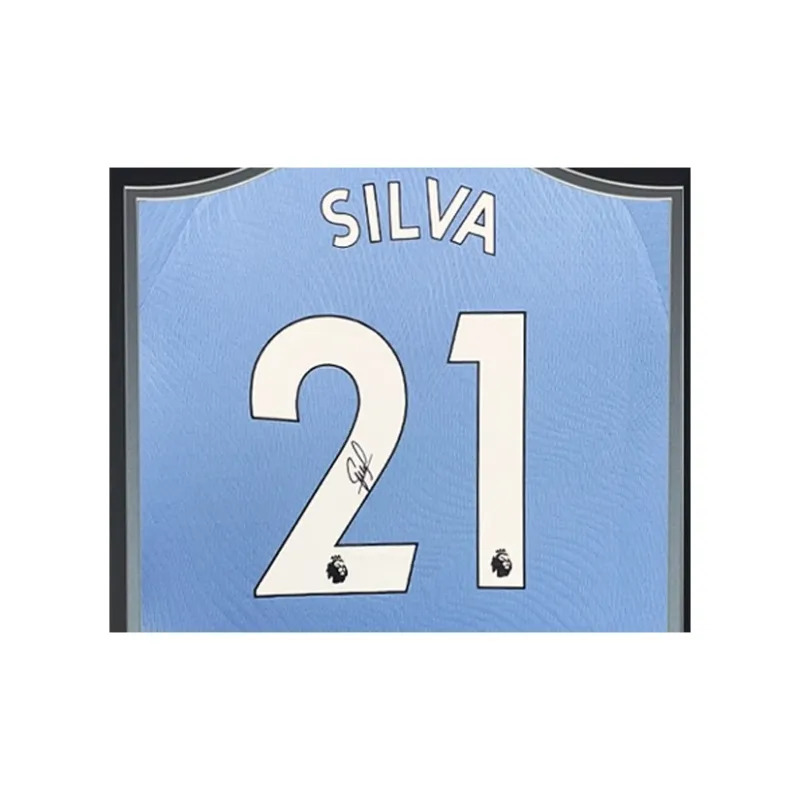 Three For David Silva Manchester City Era Autographed Signature Soccer Apparel Jersey Includes SA Certificate Framed-1