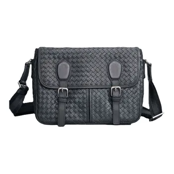 DOSRFINI Top Grain Cow Leather Messenger Bag Shoulder Bag Crossbody Bag Men's Black