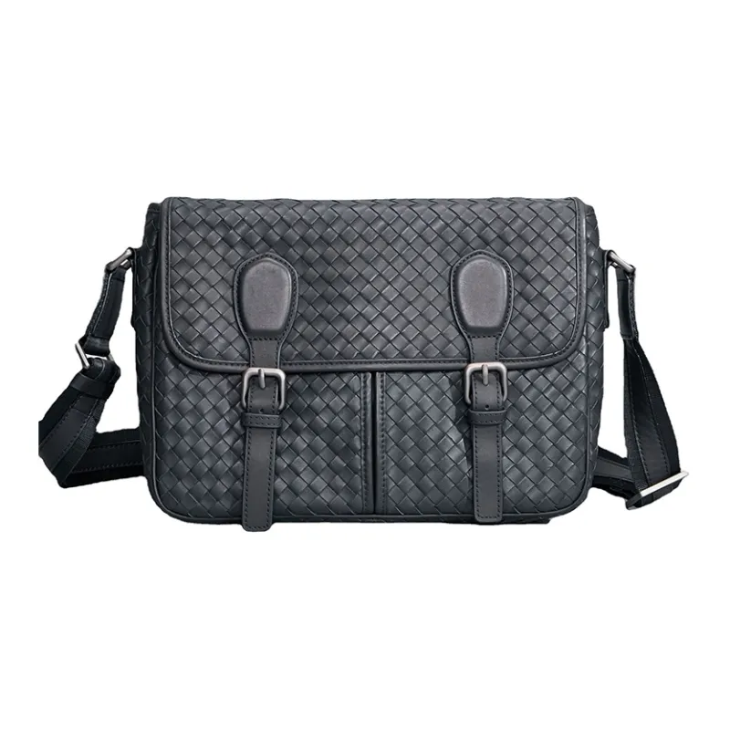 DOSRFINI Top Grain Cow Leather Messenger Bag Shoulder Bag Crossbody Bag Men's Black-0