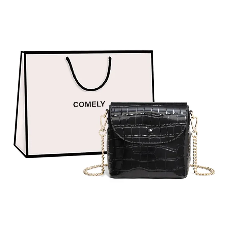 COMELY Cow Leather With Synthetic Leather Crossbody Bag Small Size Women's Ecru/Black-4