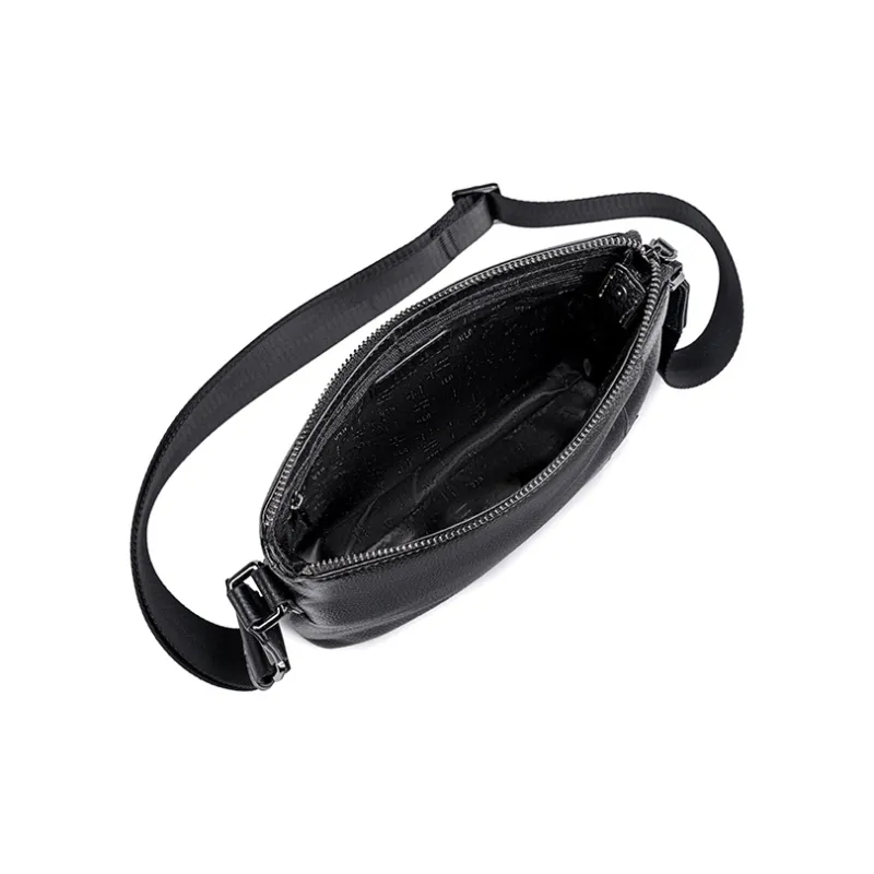 HLA Top Grain Cow Leather Leather Crossbody Bag Small Square Bag Regular Men's Black-3