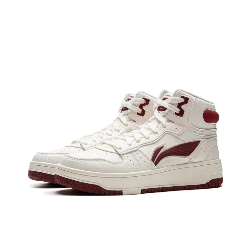 LiNing Tianji SOFT HI Anti Slip Wear Resistant Mid Top Skateboard Shoes Women's White Red-2