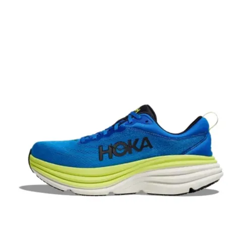 HOKA ONE ONE Bondi 8 Running Shoes Men Low-Top Blue/Black/White/Yellow