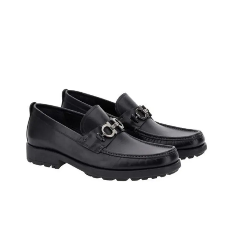 FERRAGAMO GANCINI Gancio Loafers Men's Black-3