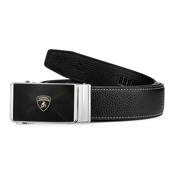 Automobili Lamborghini Cow Leather Belt, Fashion Casual, Premium Belt Men's Black Width 3.4cm Gift Box Set-3