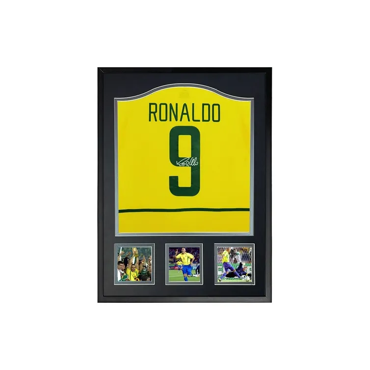 Three For 2002 World Cup Brazil Champions Ronaldo's Autographed Soccer Jersey Framed With Certificate-1